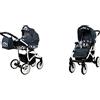 BabyLux Passeggino Largo 2in1 Deep e Passeggino con Accessori Regolabile e Pieghevole Struttura in Alluminio Leggero 2 Opzioni di Montaggio Ruote Impenetrabili Grey Geometric White Frame