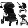 COSTWAY 2 in 1 Passeggino per Bambini, Passeggino Pieghevole con Sedile Reversibile, Schienale Regolabile, Passeggino Leggero con Cintura di Sicurezza, Copertura, per Bambini 0-3 Anni (Nero)