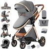 Aveainelle Passeggino 3 in 1, Trio Neonati da Viaggio Reversibile, Passeggino Pieghevole One-Click e Accessori Completi, Doppia Modalità di Freno per Ruote Anteriori e Posteriori (V9 Grey)