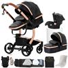 NADDLILY Pelle PU Passeggino Trio, Passeggino 3 in 1 con Spinta Reversibile a Due Vie, Trio Neonati con Accessori, Carrozzina per Neonati con Design Portatile Pieghevole Un Clic (L518 Black)