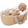 ARIAS - Bambola Elegance da 33 cm in borsa, con corpo in vinile. Abito in tonalità marrone e bianco, e navicella abbinata. Include come accessori ciuccio e navicella. Giocattolo per bambini di tutte