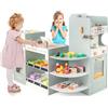 HOMASIS Supermercato Giocattolo per Bambini in Legno, Negozio Giocattolo per Bambini con Cassa Registratrice, Distributore Automatico e Macchina da Caffè per Bambini dai 3+ Anni