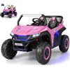 RELAX4LIFE Macchina Elettrica per Bambini a 2 Posti 12V Jeep con Telecomando da 2,4 GHz, Musica, Fari e USB, 3 Anni+, Portata di 59 kg (Rosa)