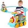 GYMAX Treno Elettrico per Bambini, Trenino Giocattolo con Set di Rotaie da 16 Pezzi, Luce, Musica, Fischio del Treno e Spazio di Archiviazione, per Bambini da 3 Anni, Carico Massimo 25 kg (Blu)