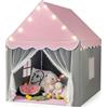 COSTWAY Tenda da Gioco per Bambini, Tenda Castello con Tappetino Lavabile, Luci a Forma di Stella, per Interno ed Esterno, 105 x 121 x 136 cm (Stile 2 Rosa)