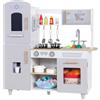 MAMIZO Cucina Bambini Legno, con Pentole e padelle, Telefono, Lavello, Fornelli, Macchina del Ghiaccio, Cucina Giocattolo per Bambini con Luci e Suoni, 79x82x30 cm, Grigio