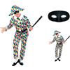 CARTOON VESTITO CARNEVALE + ACCESSORI ARLECCHINO COSTUME MASCHERA TRAVESTIMENTO (S)