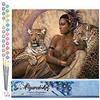 Figured'Art Dipingere con i Numeri - Paint by Numbers Dea E Leopardi, Passatempo per Adulti, Kit Completo, Hobby Creativi - Quadri fai da te 40x50cm senza cornice