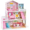 COSTWAY Casa delle Bambole in Legno, Casetta delle Bambini con 5 Stanze e 10 Mobili, 3 Piani, Regalo per Bambini 3+ Anni, 60 x 25 x 70 cm