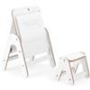 Mamatoyz 01MMDF Massam Tavolo e Lavagna Multiattività Bambini in Legno MDF Montessori con Sgabello e Porta Rotolo di Carta da Disegno