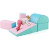 COSTWAY Set di 5 Blocchi con Diverse Forme e Colori, Giocattolo per Arrampicata e Strisciamento, Aiuta i Bambini a Crescere (Verde e rosa chiaro)