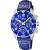 LOTUS Orologio Bambino Analogico Pelle Blu - Quarzo Cronografo - Vetro minerale alta resistenza - Impermeabile 5 ATM - Classico 18859/1 - Junior Collection Con Bracciale Regalo