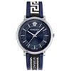 Versace Orologio da polso da uomo al quarzo moda cinturino in pelle nero cassa in acciaio inox display analogico blu - VE5A01121