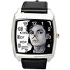 Taport® Michael Jackson quarzo quadrato orologio nero quadrante in vera pelle Band E2