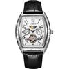 DAXIAOYU Orologio vintage Tonneau Hollow Tourbillon da uomo con quadrante numerico fasi lunari automatico orologio da polso meccanico impermeabile casual business orologi, Bianco argento-L, Lusso
