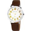 Excellanc Orologio da uomo in similpelle con fibbia ad ardiglione analogico al quarzo 2900233, marrone/bianco, Classico