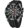 FORSINING Orologio da uomo alla moda, casual, analogico, al quarzo, per uomo, cinturino in silicone, cronografo, orologio sportivo, luminoso, impermeabile, Nero