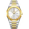 Poedagar Orologio di modo per gli uomini impermeabile di lusso settimana calendario uomo orologio da polso al quarzo in acciaio inossidabile business classico orologi da uomo maschile, Oro bianco