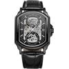 DAXIAOYU Orologio meccanico rettangolare irregolare nero scavato con scala a chiodo di lusso automatico movimento a carica automatica quadrante scheletro design orologio meccanico da uomo cinturino in