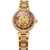 BOLYTE Orologio da donna automatico e manuale, quadrante scheletrato, fondello trasparente, cinturino in acciaio inox tempestato di cristalli con chiusura a farfalla, Oro - Fushia, moderno