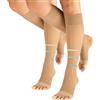 CALZITALY PACK 1/2 Gambaletti Elastici Compressione Graduata Forte a Punta Aperta, 140 DEN, 15-21 mm/Hg | Made in Italy (2 Pack - Beige, XS/S)