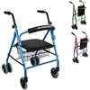 Mobiclinic®, Deambulatore per anziani, Prado, Rollator, Alluminio, Marchio europeo, Pieghevole, Freni a pressione, Con sedile, Girello 4 ruote, Colore blu