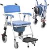 XifeZylith Sedia Comoda Wc Per Anziani Capacità 150Kg, 3 In 1 Sedia Da Doccia Con Ruote Portatile Per Anziani & Disabili E Donne Incinte, Sedia a Rotelle Con WC E Ruote E Pedali Anti-roll-over (Blu, 90X63X55cm)