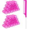 Tucnoeu 18 bigodini autoaderenti con pettine piccolo, bigodini per capelli senza calore, in plastica, colore rosso rosa, piccoli bigodini per parrucchieri professionali e acconciature fai da te (2,5 x 6,1 cm)