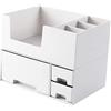 WOONEKY Contenitore per Trucco e Organizer da Scrivania in Plastica Trasparente, Scatola Portaoggetti Impilabile Coperchio, Porta Cosmetici e Portagioielli per Bagno e Camera da Letto