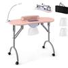 COSTWAY Tavolo per Manicure Pieghevole con Aspiratore (Rosa) | Tavolo per Unghie Portatile con Luce LED Regolabile, Cuscino Poggia Polso Rimovibile, Borsa e 4 Ruote Bloccabili