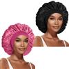 DUOMODRAGON Cuffia per capelli in raso di seta, per doccia, colore: nero e rosa