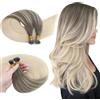 LaaVoo Extension Capelli Veri Nano 50g 50ciocche Balayage Marrone con Biondo Extension Nano Ring Capelli Veri Remy Invisible Estensione Dei Capelli Lisci Nano 35cm #8/59