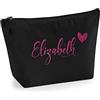 TULLUN Beauty case da donna personalizzabile con nome, iniziali e cuori, per pochette, custodia dei trucchi, con glitter o fiocco, stampa su materiale