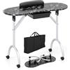 COSTWAY Tavolo Manicure Pieghevole, Tavolo Unghie Estetista Portatile con Ruote, Cassetto, Cuscino Poggiapolsi e Borsa