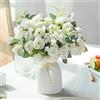 LESING Rosa artificiale in seta con vaso fiori finti bouquet di fiori per matrimoni per casa, ufficio, feste, decorazione da tavolo (bianco)