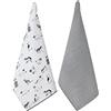 Penguin Home Set di 2 strofinacci da cucina in cotone riciclato, ecologici e sostenibili, in tinta unita, stampati con pompon, dimensioni: 50 x 70 cm, colore: bianco, grigio e nero