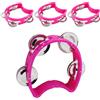 Piutouyar Confezione da 4 tamburelli in plastica, rosa a semicerchio, con 4 campanellini, mini tamburelli portatili, per scuola, feste, band