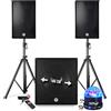 BM SONIC Set audio DJ Prestazioni BM Bmsonic 2700W - Altoparlanti DJ da 15 + Cassetto da 18 + Piedi - USB/Bluetooth - Set di luci