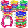 MIAHART Confezione da 32 tamburelli a mano di Natale, creatori di rumori, 4 campane, tamburelli portatili in plastica colorati, strumento ritmico musicale per la decorazione di feste, bomboniere