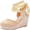 Meaunzyl Donna Con Zeppa Sandali, Scarpe Estive a Punta Elegante Con Fibbie E Cinturini Espadrillas Estivi Chiuse Ciabatte Plateau Basso Suola Interna Imbottita In Tessuto Donna Casual Sandali Estive Lacci