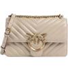 Pinko Love One Borsa a Tracolla, Beige, Pelle, Effetto Trapunta Chevron, 21 x 13 x 5.5 cm, con Chiusura a Patta, Galvanica Oro Antico