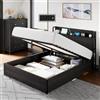 LUXOAK Letto Contenitore con Sollevamento 140 x 200 cm, Spazio Contenitore e Stazione di Ricarica, Nessun Box Spring Necessario, Silenzioso, Nero, Senza materasso