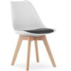 NMK HOME Linares - Sedia per la zona pranzo in plastica, tessuto, velluto, similpelle, sedia reclinabile con struttura in legno, sedia in plastica e legno di faggio (bianco & nero, 1 pezzo)