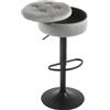 WOLTU Sgabello da Cucina, Sgabello da Bar Alto con Spazio Contenitivo, Sedia Regolabile in Altezza e Girevole a 360°, per Cucina Sala da Pranzo Bar Bancone, Velluto, Metallo, Grigio Chiaro