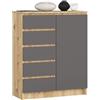 AKORD Cassettiera K80 con 1 Anta e 5 Cassetti | Mobiletti Ingresso Bagno | Armadio Cameretta | Comodino | Design moderno | 80x35x97 cm | Quercia Artisan & Grigio Grafite