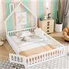 Trdlpyn Letto per Cameretta 140 x 190 cm, Letto a Forma di Casetta con Barriera di Protezione, letto Singolo Struttura in Legno di Pino,Montessori Lettino per Ragazzi e Ragazze(Bianco