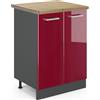 Vicco Mobiletto base cucina R-Line, Rosso lucido, 60 cm, PL Rovere, per la libera combinazione all'interno di sistemi cucina modulari