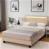 Blishom Letto imbottito 120x200cm con luce LED, Letto a piattaforma imbottito, Struttura in ferro, Testiera imbottita, Bse robusta, Adatto per camere degli ospiti (Beige)