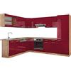 Vicco Cucina angolare completa R-Line, Rosso lucido/rovere dorato, 287 x 60 cm, PL Rovere, per una progettazione flessibile della cucina e una disposizione modulare personalizzata