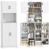 HOMCOM Credenza Cucina Alta 181.5cm Mobile Cucina 4 Ante Rustico Bianco | 8 Portaspezie sulla Porta, Mobile Dispensa, Ripiani Regolabili, Piano Portamicroonde, per Sala da Pranzo Soggiorno